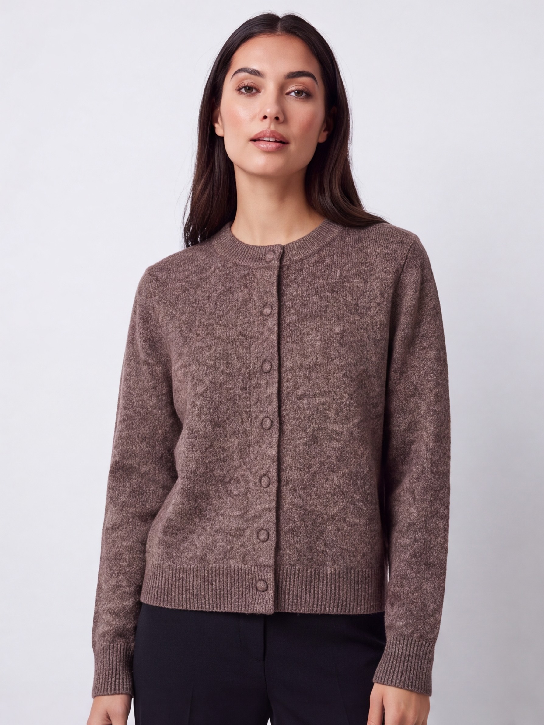 Dámsky kardigán BROADWAY NYC FASHION CHOCOLATE PLUM MELANGE Hnedý melírovaný s.WEAR 1